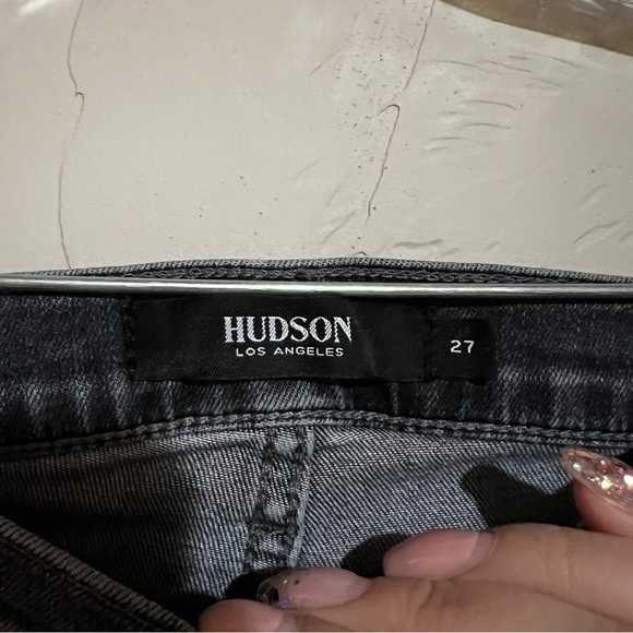 Hudson Washed Black Natalie Mid-Rise Ultra Skinny Raw Hem Jeans - Picture 6 of 10